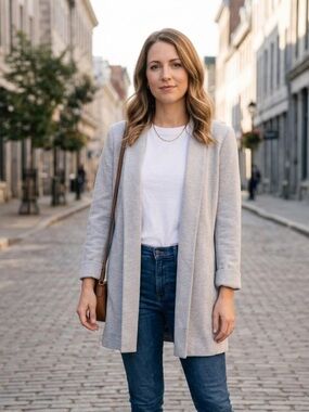 Calvin Klein Soft Light Gray Open-Front Blazer Jacket